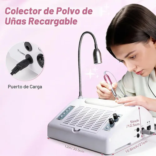 Vista 5 de Biutee Colector de polvo de uñas 5 en 1, taladro de 30000 RPM y lámpara LED