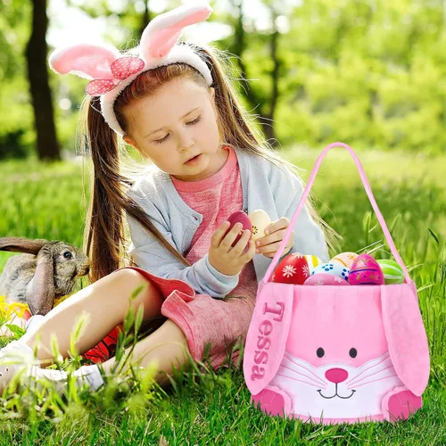 Vista 19 de Cesta de Pascua personalizada para niños, conejo rosa 019B-Rosa