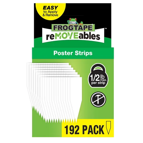 Vista 11 de FrogTape reMOVEables - Tiras para colgar pósteres, sin daños, ganchos extraíbles para pósteres, cinta adhesiva adhesiva para pared, alternativa