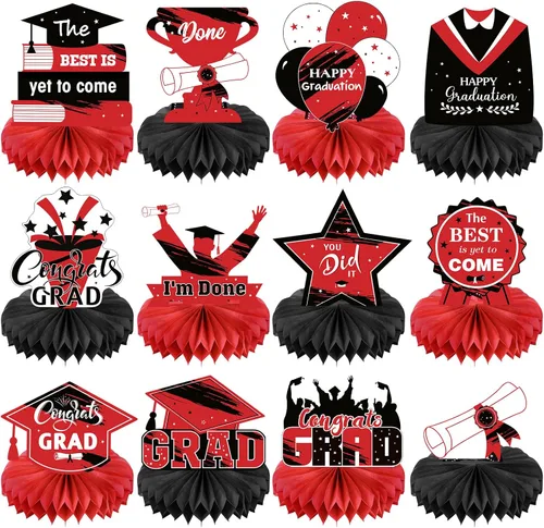 Vista 9 de Honoson 12 piezas de decoraciones de fiesta de graduación 2025 para la clase de 2025, centros de mesa de felicitaciones para graduados, decoración