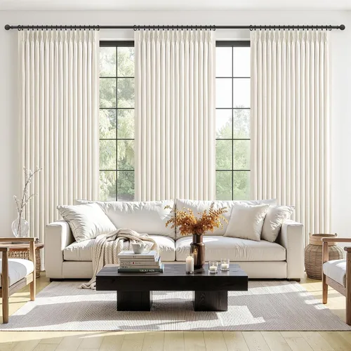 Vista 5 de Cortinas plisadas de lino opacas de 96 pulgadas de largo, juego de 2 paneles para oscurecer la sala de estar/dormitorio, cortinas térmicas virales