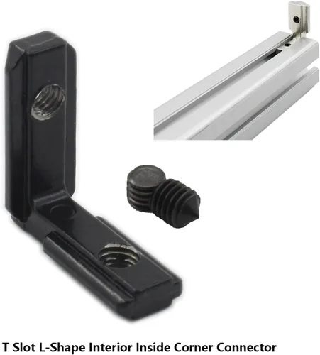 Vista 3 de 20 piezas de ranura en T negra en forma de L para interior de esquina interior, junta interior de perfil de aluminio de 90 grados con tornillos M5