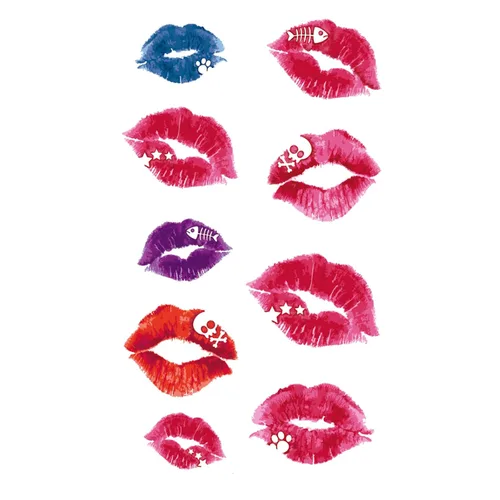 Vista 3 de MapofBeauty Pegatina de papel de tatuaje temporal impermeable con estampado de labios negros, 2 hojas por paquete