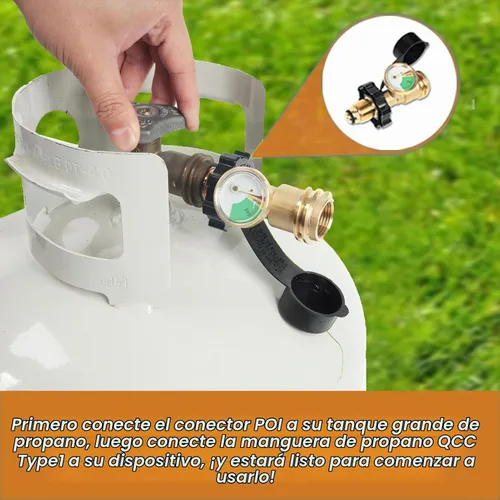 Vista 6 de Adaptador de tanque de propano POL a QCC1 con calibre, ajuste universal para 5-100 libras 1pcak QCC1‑POL Estilo de adaptador