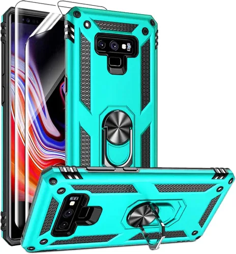 Vista 10 de Androgate Funda para Galaxy Note 9 con protector de pantalla de PET 3D, soporte de anillo de grado militar, soporte para automóvil, prueba de caídas
