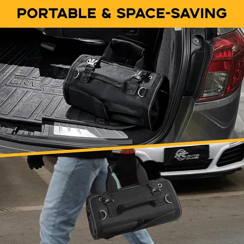 Vista 5 de Reniteco Bolsa de Herramientas Enrollable de Servicio Pesado con 2 Bolsas Desmontables con Cremallera, Almacenamiento de Herramientas Compacto
