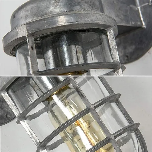 Vista 3 de WJJHERRH Creative Wrought Iron Glass Wall Lamp Retro Metal Cage Industrial Style Nautical for Bar Bedroom (Silver)