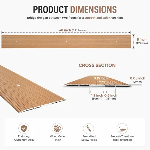 Vista 2 de 48" X 5" Aluminum Door Thresholds for Exterior Doors Threshold Strip