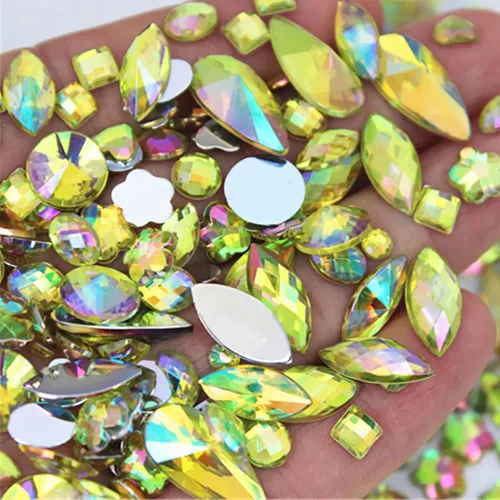 Vista 19 de 1000 gemas de cristal AB de diamantes de imitación coloridos, joyas de piedras preciosas acrílicas con parte trasera plana, manualidades
