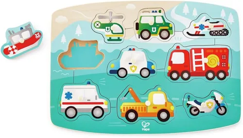 Vista 7 de Hape Rompecabezas de clavijas de construcción Juego de rompecabezas de madera de 10 piezas, juguete de aprendizaje para niños pequeños