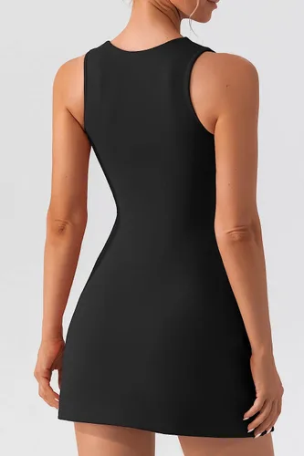 Vista 2 de Beaufident Vestido de tenis con pantalones cortos integrados y brasier con cuello cuadrado, vestido de golf atlético para entrenamiento, mini vestido