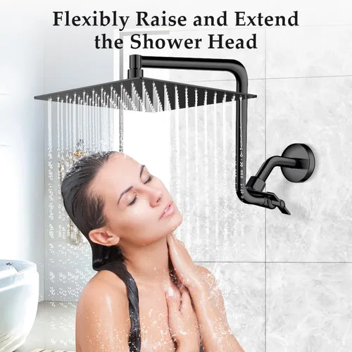 Vista 8 de Brazo de extensión de cabezal de ducha tipo lluvia, brazo de extensión de ducha de metal de 12 pulgadas, extensor de cabezal de ducha curvado