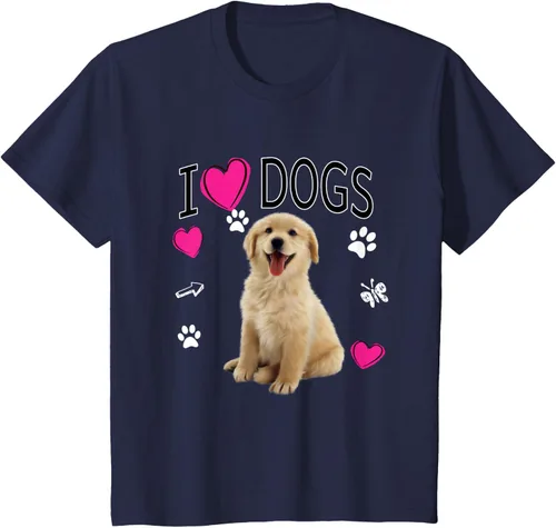Vista 52 de Camiseta I Love Dogs - Camiseta Golden Labrador retriever, Azul Negro
