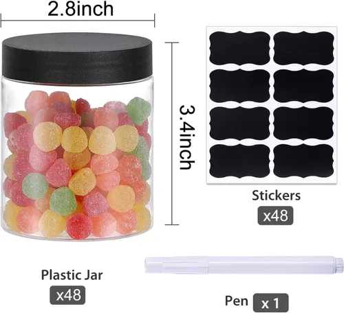 Vista 2 de OUSHINAN 48 frascos de plástico de 8 onzas con tapas de rosca, etiquetas, recipientes redondos vacíos rellenables para almacenar alimentos secos