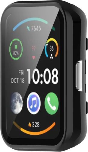 Vista 5 de FitTurn Compatible con Huawei Watch FIT 2 Funda protectora de pantalla PC + película templada resistente a los arañazos Funda protectora para Huawei