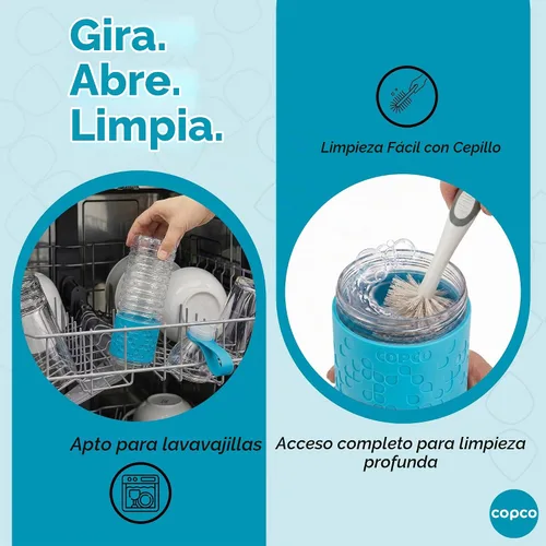 Vista 5 de Copco Hydra - Botella de agua de Tritan de 20 onzas con tapa resistente a derrames y funda antideslizante, sin BPA, apta para lavavajillas, cabe