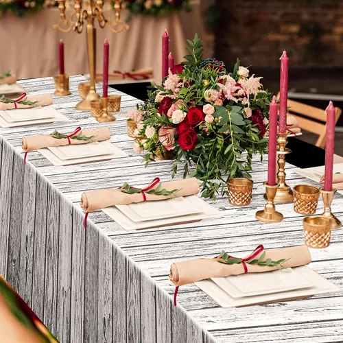 Vista 7 de Irenare 3 manteles de madera de grano de madera, manteles de madera blanca rústica, rectangular, decoración de mesa para barbacoa, otoño, fiesta