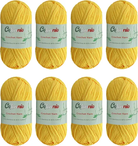 Vista 14 de 8 madejas de hilo para tejer a ganchillo, 70% rayón derivado de bambú, 30% algodón, peso superfino fingering, Sunny Cat Cotonnio importado