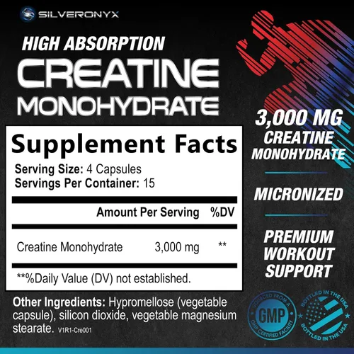 Vista 2 de Monohidrato de creatina 3000 mg por porción - Polvo de creatina micronizada de 3 veces de fuerza - Apoya el músculo magro, la fuerza, la energía