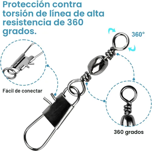 Vista 5 de ReeMoo 200 Uds Pesca Rodamiento de bolas giratorias con conector de seguridad Snap Accesorios de pesca #2#4#6#8#10