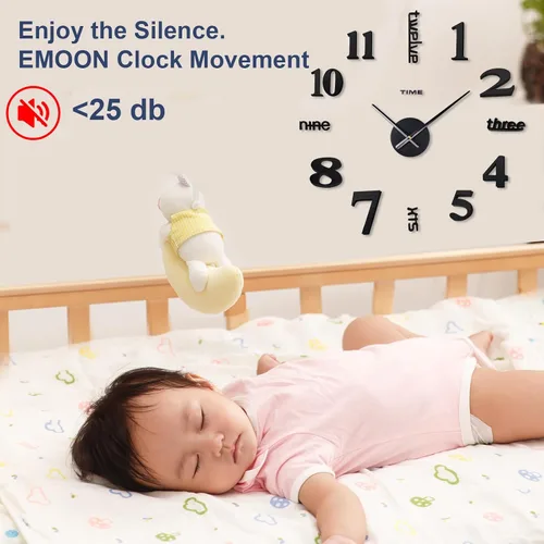 Vista 2 de AILILIFE Reloj de pared DIY de 20 a 28 pulgadas, 3D, sin marco, silencioso, sin tictac, moderno, funciona con pilas, para sala de estar, dormitorio