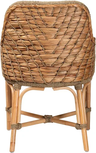 Vista 5 de bali & pari Kyle - Sillón moderno bohemio de ratán natural con respaldo tejido de hierba marina