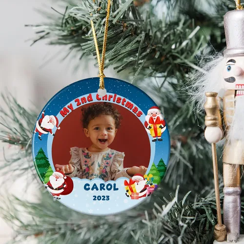 Vista 6 de Adorno de Navidad personalizado con foto para bebé, mi segunda Navidad, adorno de recuerdo de bebé, adornos colgantes de Navidad