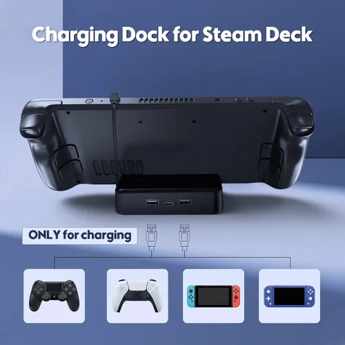 Vista 2 de Charging Dock for Steam Deck Stand, NEWENMO Non-slip Base Station for Steam Deck Dock, 3-in-1 ONLY Charging Portable for Steam Deck Accessories