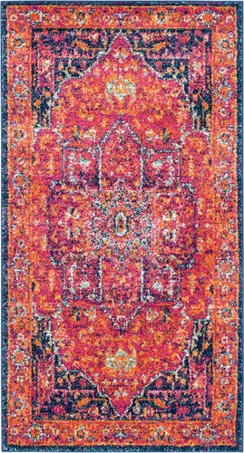 Vista 6 de SAFAVIEH Evoke Collection EVK275C Medallón oriental envejecido, no desprende pelusa, 2'2" x 4', color azul/naranja, alfombra de acento para sala