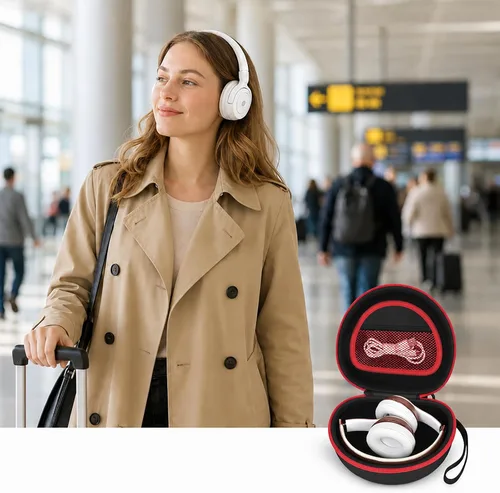 Vista 5 de Funda para auriculares compatible con Mpow 059, Beats Studio3, Beats Solo3, Solo2, Picun P26, para Elecder i39 y más, auriculares inalámbricos Negro