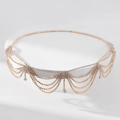 Vista 5 de Cadena de cabeza de diamantes de imitación de novia para mujer, accesorio de boda bohemio, joyería de moda
