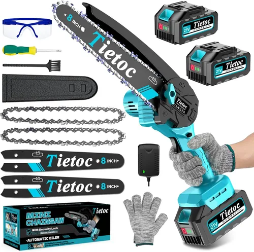 Vista 7 de Tietoc Mini Motosierra Inalámbrica de 6 Pulgadas, Sierra Eléctrica Portátil y Ligera, Kit de Motosierra de Poda con Batería para Hogar y Jardín