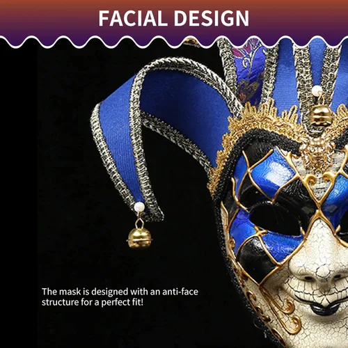 Vista 6 de BLEVET Máscara de mascarada para hombres y mujeres, veneciana veneciana de cara completa, máscara de Mardi Gras, fiesta de Halloween, talla única