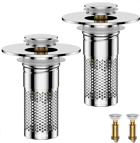 Vista 10 de Colador de Drenaje para Lavabo de Baño, Tapón Emergente Universal para Lavabo Recogedor de Pelo, Cesta de Filtro de Drenaje de Acero Inoxidable