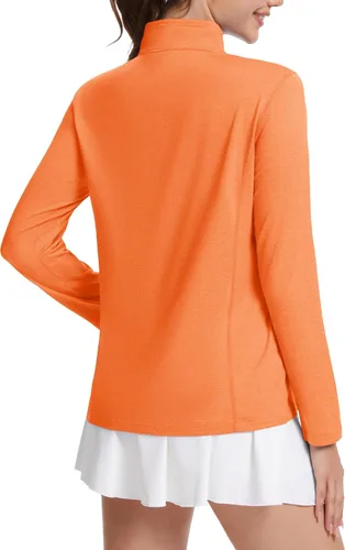 Vista 2 de MAGCOMSEN Camisetas de manga larga para mujer, con cremallera de 14, protección solar UPF 50+, secado rápido, para senderismo, atletismo