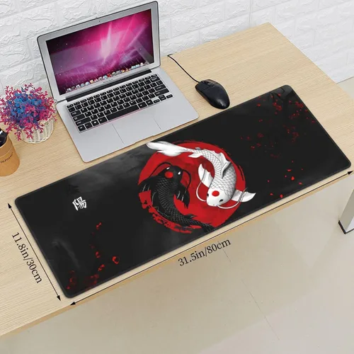 Vista 3 de Alfombrilla de mouse japonesa Koi XL extendida, alfombrilla de mouse para computadora Yin And Yang Koi - Alfombrilla de ratón grande