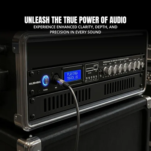 Vista 5 de MUSYSIC MU-PRE2H Procesador de sonido de audio profesional Pre-Amp Bluetooth, USB/SD, MP3/Aux, radio FM, modo de grabación Pantalla LCD digital