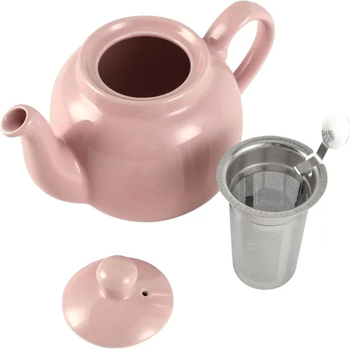 Vista 3 de London Pottery Tetera Farmhouse con infusor de cerámica, rosa Janpaese Sakura, 2 tazas (20.3 fl oz)
