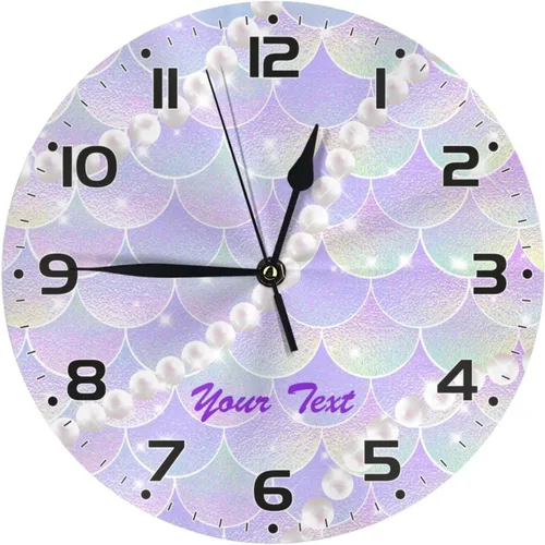 Vista 11 de Reloj de pared personalizado con escamas de sirena coloridas y estrellas de mar para habitación de niños, reloj de pared personalizado con nombre