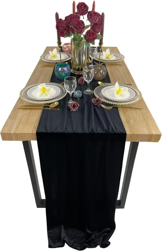 Vista 6 de Lujoso camino de mesa de terciopelo, decoraciones de recepción de boda de 10 pies, tela de terciopelo suave de 20 x 120 pulgadas, revestimiento
