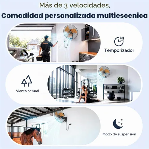 Vista 5 de CAMMOO Ventilador de montaje en pared de 20 pulgadas oscilante, control