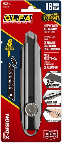 Vista 5 de OLFA - Cuchillo utilitario resistente de 0.709 in (MXP-L) - Mango de aluminio, bloqueo automático 18mm Aluminum snap-off blade Utility Knife