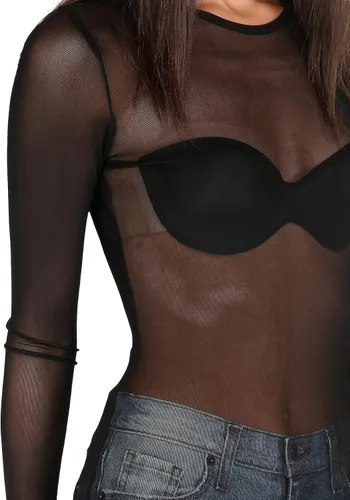 Vista 4 de Floerns Top de malla transparente de manga larga para mujer