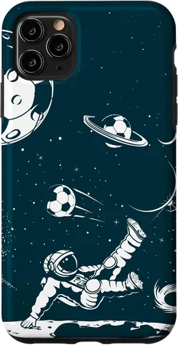 Vista 13 de Funda para iPhone 16 para teléfono de fútbol, amante del fútbol, jugador de fútbol espacial, funda de astronauta