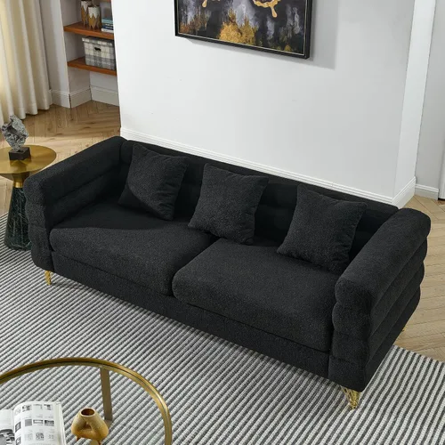 Vista 4 de Cómodo sofá de 3 plazas, sofá Boucle de gran tamaño de 81 pulgadas con diseño de asiento profundo, sofá tapizado con 2 almohadas, moderno sofá
