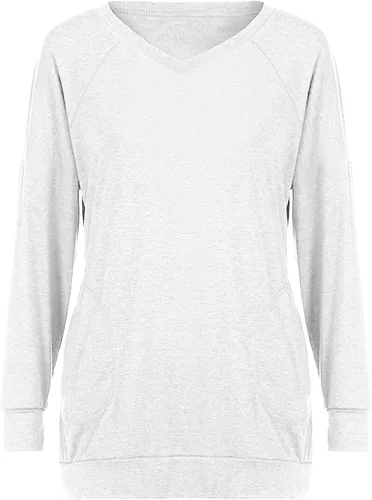 Vista 4 de Camiseta de manga raglán para mujer, casual, cuello en V, lisa, suave, ligera, con bolsillo