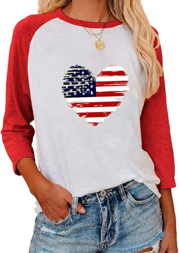 Vista 10 de Camisas de manga 3/4 para mujer, camisetas de verano con cuello redondo, camisetas básicas sueltas de mezcla de algodón para mujer
