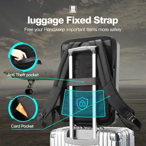 Vista 5 de BOPai - Mochila con carcasa dura aprobada por la TSA para portátil para hombres, mochila para juegos de 17.3 pulgadas, Negro, 17,3 pulg., Casual