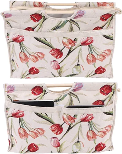 Vista 3 de Bolsa de tejer, bolsa de almacenamiento de hilo plegable de ganchillo con mango de madera con cremallera para ganchos de ganchillo, accesorios