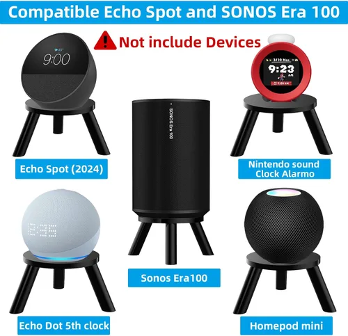 Vista 2 de Soporte de altavoz de escritorio para Echo Spot 2024, Echo Dot, Echo Glow, HomePod mini y Sonos Era 100, alarma de reloj de sonido Nintendo, soporte